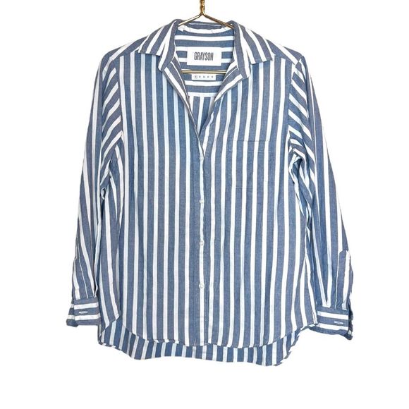 Grayson The Hero Blue and‎ White Stripe Button Down Top Blouse Size 01 US XS - Picture 2 of 9